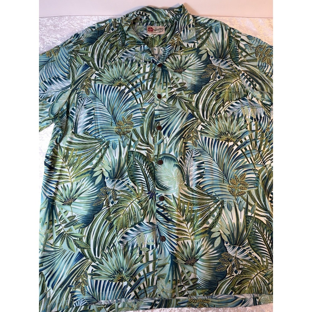 Hilo Hattie Hawaiian Shirt Mens 2XL Rayon Tropical Leaf Aloha Button Up Vtg